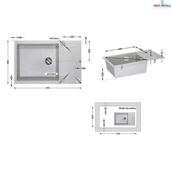 Кухонна мийка Lidz 781x510/200 GRA-09 (LIDZGRA09781510200) SD00044540 фото