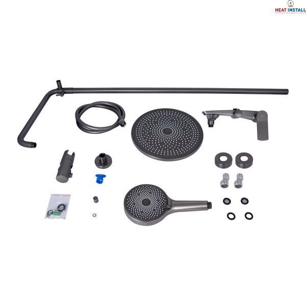 Душова система універсальна Qtap Slavonice на три споживача (з виливом) QTSLA111GMB45910 Gunmetal Black PVD SD00052034 фото