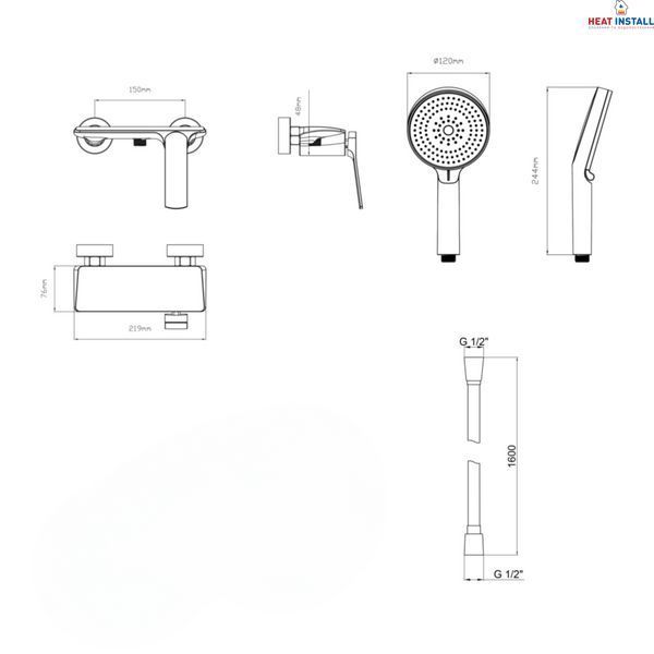 Комплект Qtap Slavonice Black Matt: Змішувач QTROB4060102B + Шланг QTHADPVCSQ160B + Лійка QTRUC125BLM45951 SD00054150 фото