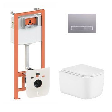 Готове рішення Qtap для ванної кімнати: підвісний унітаз Gemini Ultra Quiet 485&times;340&times;350 + комплект інсталяції Nest 4 в 1 (лінійна клавіша Satin) SD00056001 фото