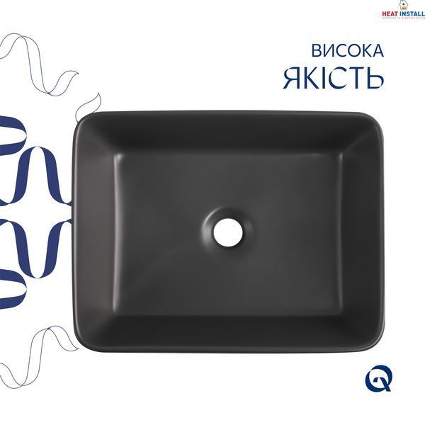 Раковина накладна Qtap Tern 480x370x135 мм, Anthracite, прямокутна, з донним клапаном QT17116069AN SD00054300 фото