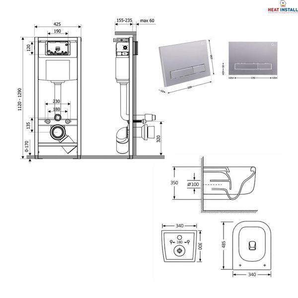 Готове рішення Qtap для ванної кімнати: підвісний унітаз Gemini Ultra Quiet 485&times;340&times;350 + комплект інсталяції Nest 4 в 1 (лінійна клавіша Satin) SD00056001 фото