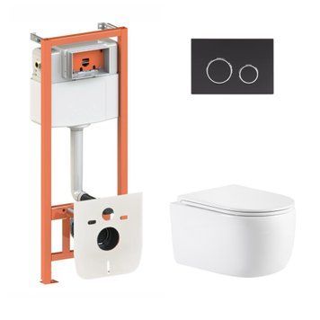 Готове рішення Qtap для ванної кімнати: підвісний унітаз Taurus Ultra Quiet 515&times;360&times;350 + комплект інсталяції Nest 4 в 1 (кругла клавіша Matt Black) SD00055998 фото