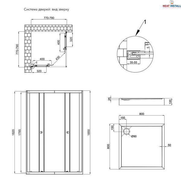 Набір Qtap душова кабіна Presto CRM1088SP5 Pear 1970x800x800 мм + піддон Tern 308812C 80x80x12 см з сифоном SD00048937 фото