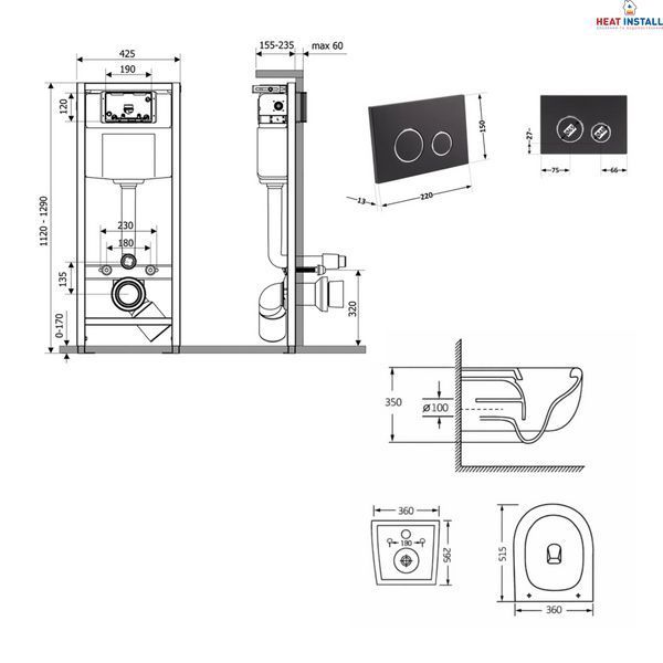 Готове рішення Qtap для ванної кімнати: підвісний унітаз Taurus Ultra Quiet 515&times;360&times;350 + комплект інсталяції Nest 4 в 1 (кругла клавіша Matt Black) SD00055998 фото