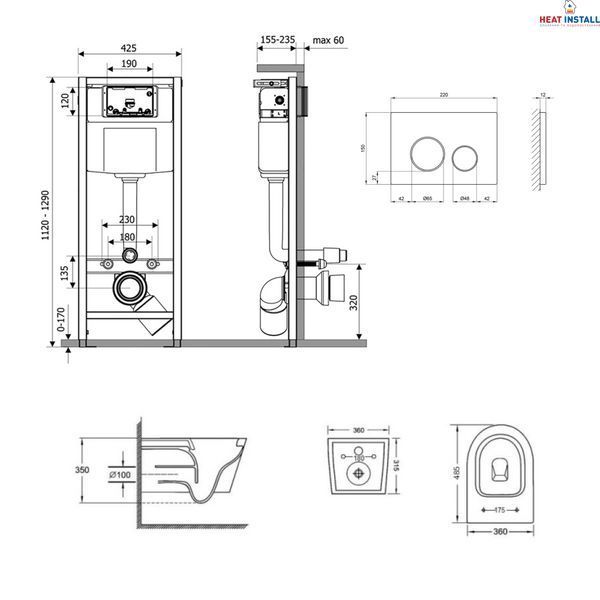 Готове рішення Qtap для ванної кімнати: підвісний унітаз Jay Ultra Quiet 485x360x320 + комплект інсталяції Nest 4 в 1 (кругла клавіша Satin) SD00051262 фото