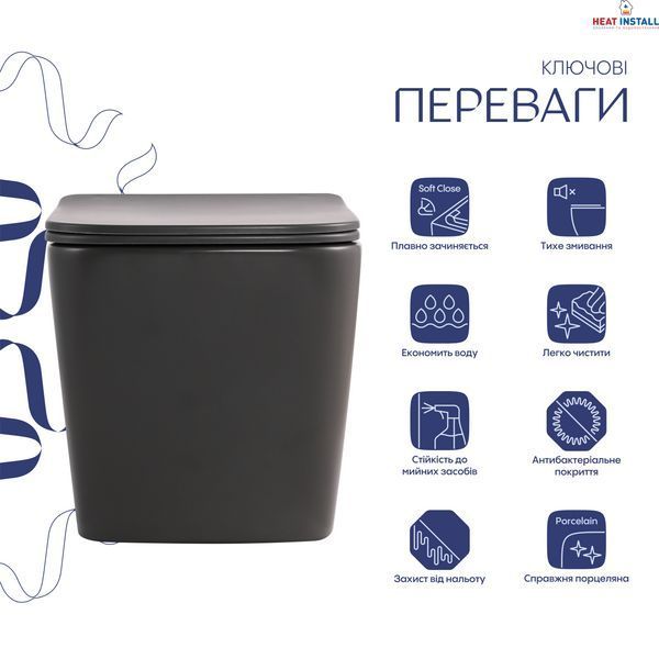 Унітаз підвісний Qtap Tern Ultra Quiet 520&times;345&times;325 мм, Anthracite, з сидінням Slim Duroplast / Soft-close / Quick Release QTTER26AN48999 SD00055123 фото