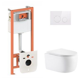 Готове рішення Qtap для ванної кімнати: підвісний унітаз Taurus Ultra Quiet 515&times;360&times;350 + комплект інсталяції Nest 4 в 1 (кругла клавіша White) SD00055990 фото