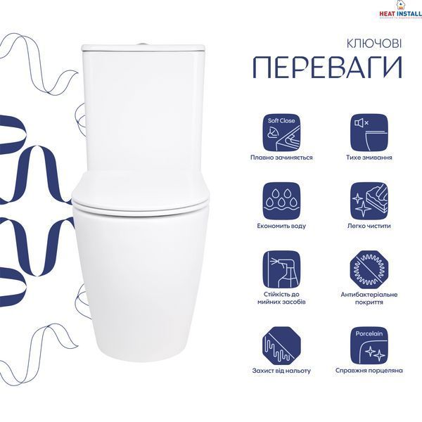 Унітаз підлоговий Qtap Evia Ultra Quiet 630&times;350&times;795 мм з сидінням Soft-close, White QTEVI27W49258 SD00055382 фото