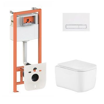 Готове рішення Qtap для ванної кімнати: підвісний унітаз Gemini Ultra Quiet 485&times;340&times;350 + комплект інсталяції Nest 4 в 1 (лінійна клавіша White) SD00056003 фото