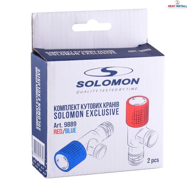 !!Набір кранів кутових кераміка SOLOMON EXCLUSIVE 1/2&Prime;X1/2&Prime; 9889 RED/BLUE (1уп.) 000025175 фото