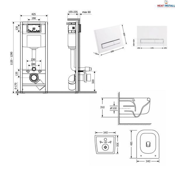 Готове рішення Qtap для ванної кімнати: підвісний унітаз Gemini Ultra Quiet 485&times;340&times;350 + комплект інсталяції Nest 4 в 1 (лінійна клавіша White) SD00056003 фото