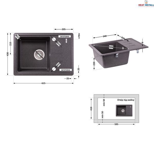 Кухонна мийка Lidz 620x435/200 GRF-13 (LIDZGRF13620435200) SD00043259 фото