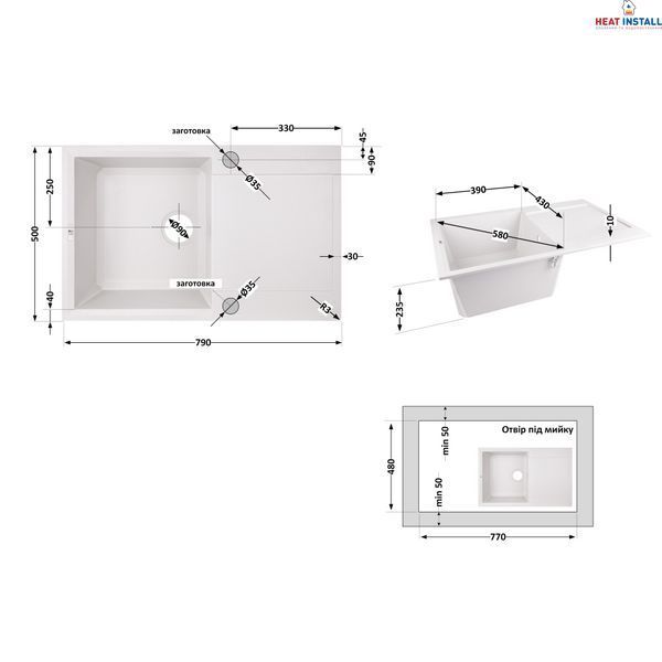 Кухонна мийка Lidz 790x495/230 WHI-01 (LIDZWHI01790495230) SD00039806 фото