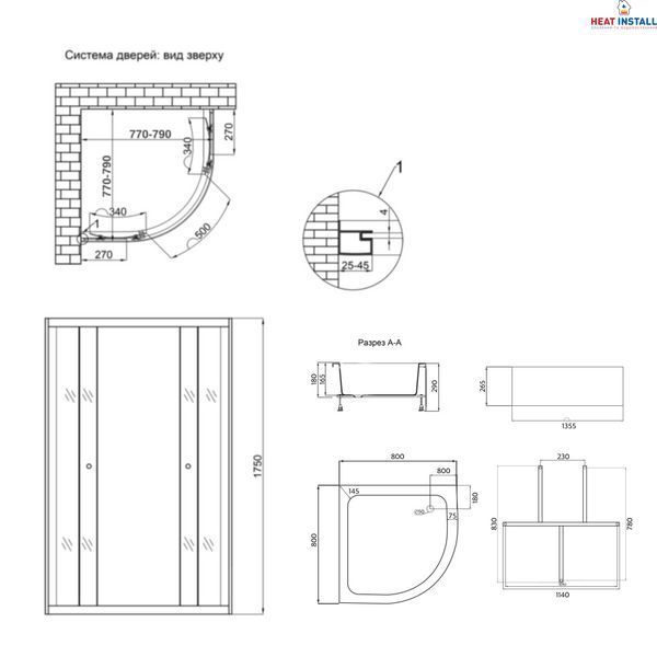 Душова кабіна Latwa SC80x80.SAT.MID.FR полукругла, скло Frost 4 мм + Душовий піддон KAPIELKA ST80x80x26, з панеллю Lidz SD00050785 фото
