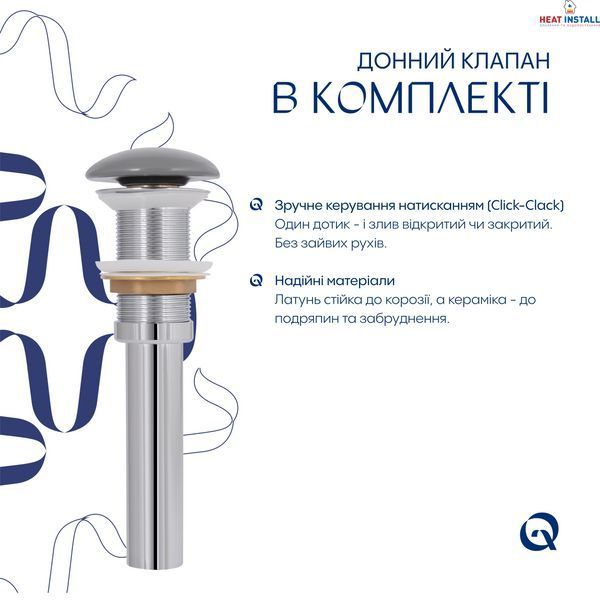 Раковина накладна Qtap Aquarius 470x380x120 мм, Stone grey, прямокутна, з донним клапаном QTAQA188SG49780 SD00055904 фото