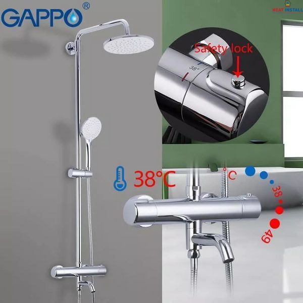 Душова система з термостатом GAPPO G2490, вилив - перемикач на лійку, хром 1034067 фото