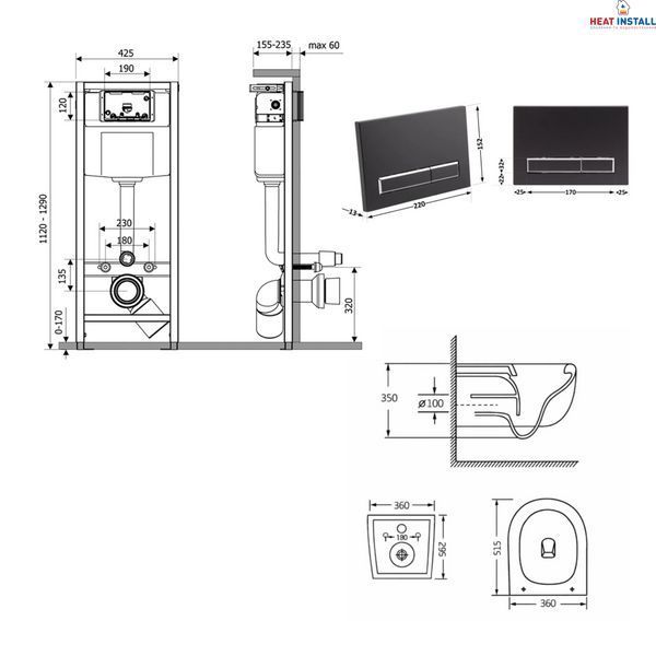 Готове рішення Qtap для ванної кімнати: підвісний унітаз Taurus Ultra Quiet 515&times;360&times;350 + комплект інсталяції Nest 4 в 1 (лінійна клавіша Matt Black) SD00055997 фото