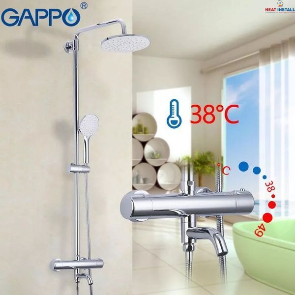 Душова система з термостатом GAPPO G2490, вилив - перемикач на лійку, хром 1034067 фото