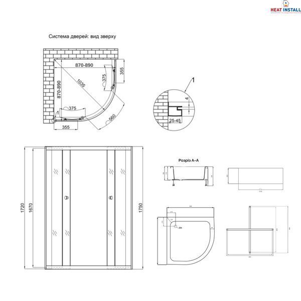 Душова кабіна Latwa SC90x90.SAT.MID.FR полукругла, скло Frost 4 мм + Душовий піддон KAPIELKA ST90x90x26, з панеллю Lidz SD00050781 фото