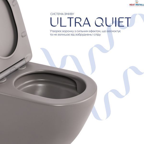 Унітаз підвісний Robin Ultra Quiet 490&times;365&times;325 мм, Stone Grey, з сидінням Slim Duroplast / Soft-close / Quick Release QT13332381АSSG Qtap SD00054282 фото