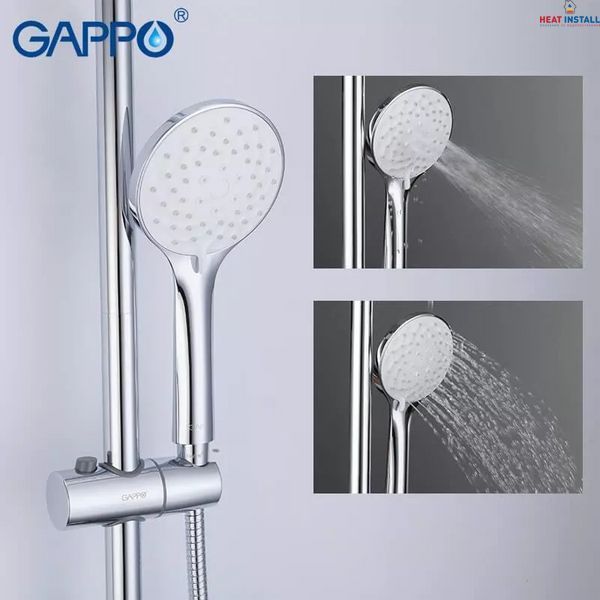 Душова система з термостатом GAPPO G2490, вилив - перемикач на лійку, хром 1034067 фото