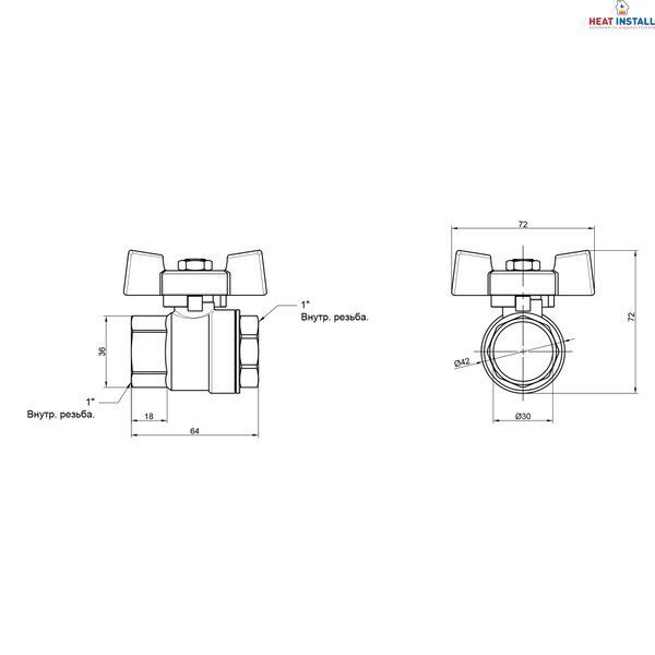 Кран кульовий Thermo Alliance Standart 1" ВР для води (метелик) SD602NW25PN40 SD00021325 фото