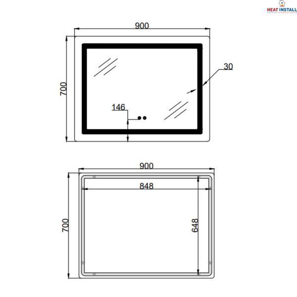 Дзеркало Lidz Kubis (KU2) 900х700 з LED-підсвічуванням Touch, з антизапотіванням, з димером, рег. яскравості LD78LF904907048452 SD00054576 фото