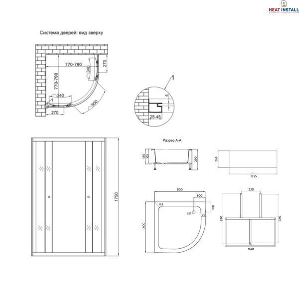 Душова кабіна Latwa SC80x80.SAT.MID.GR полукругла, скло тон. 4 мм + Душовий піддон KAPIELKA ST80x80x26, з панеллю Lidz SD00050784 фото