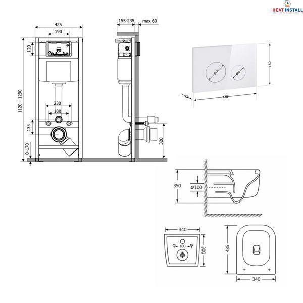 Готове рішення Qtap для ванної кімнати: підвісний унітаз Gemini Ultra Quiet 485&times;340&times;350 + комплект інсталяції Nest 4 в 1 (кругла клавіша White) SD00056000 фото