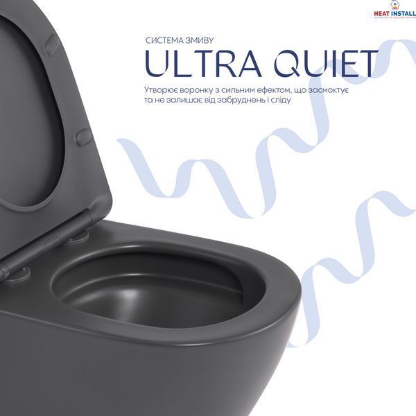 Унітаз підвісний Robin Ultra Quiet 490&times;365&times;325 мм, Anthracite, з сидінням Slim Duroplast / Soft-close / Quick Release QT13332381АSAN Qtap SD00054283 фото