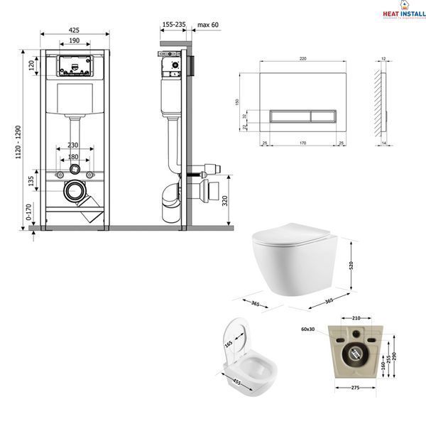 Готове рішення Qtap для ванної кімнати: підвісний унітаз Robin Ultra Quiet 520x365x365 + комплект інсталяції Nest 4 в 1 (лінійна клавіша Chrome) SD00053628 фото